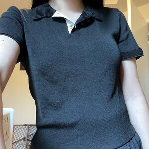 Black collared crop top w/ buttons from Topshop